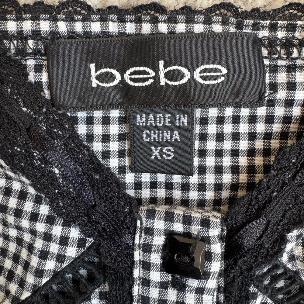 Y2K VINTAGE BEBE Gingham Lace Trim Top Coquette XS - Picture 12 of 12